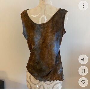 Brown and Blue Mesh Asymmetrical Hem Tank Top